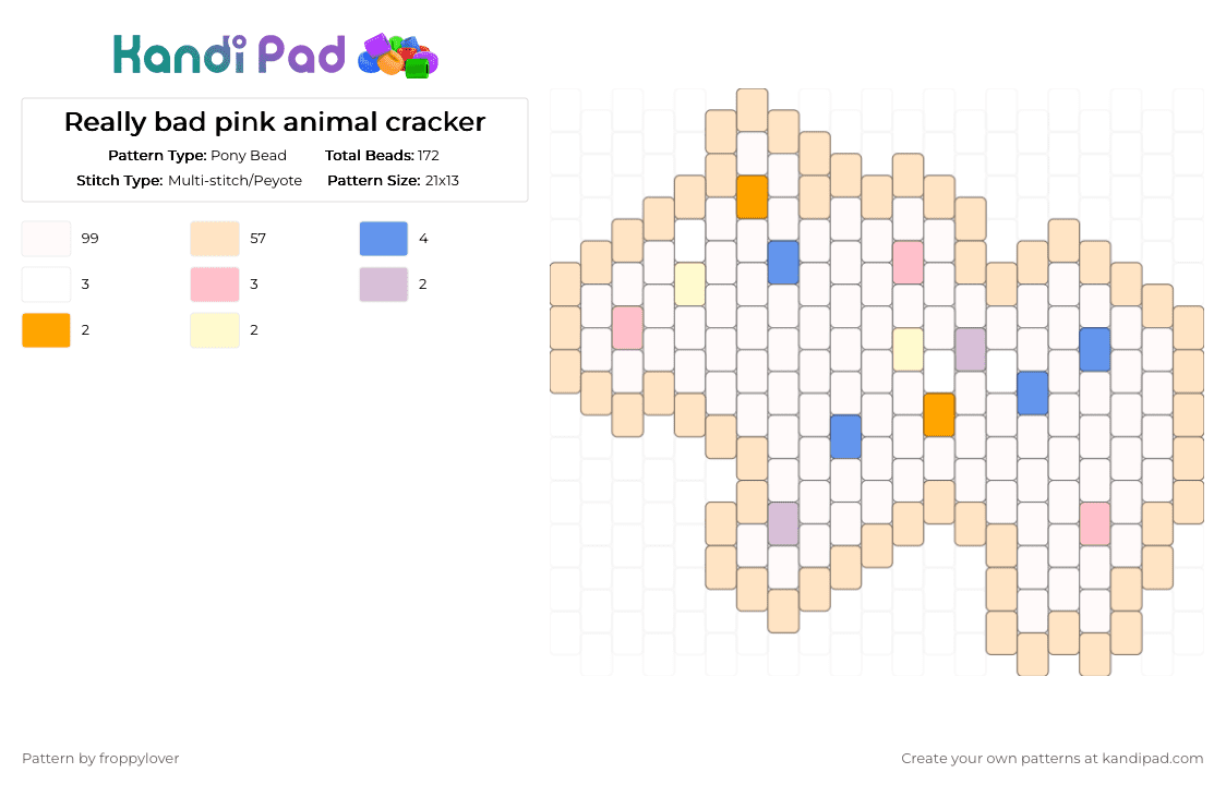 Really bad pink animal cracker - Pony Bead Pattern by froppylover on Kandi Pad - beige, white