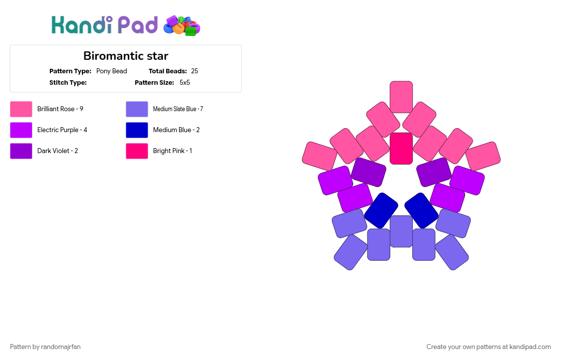 Biromantic star (version 1) - Pony Bead Pattern by lun4r_t3a on Kandi Pad - biromantic, bisexual, blue, lgbtq, pink, pride, purple, star