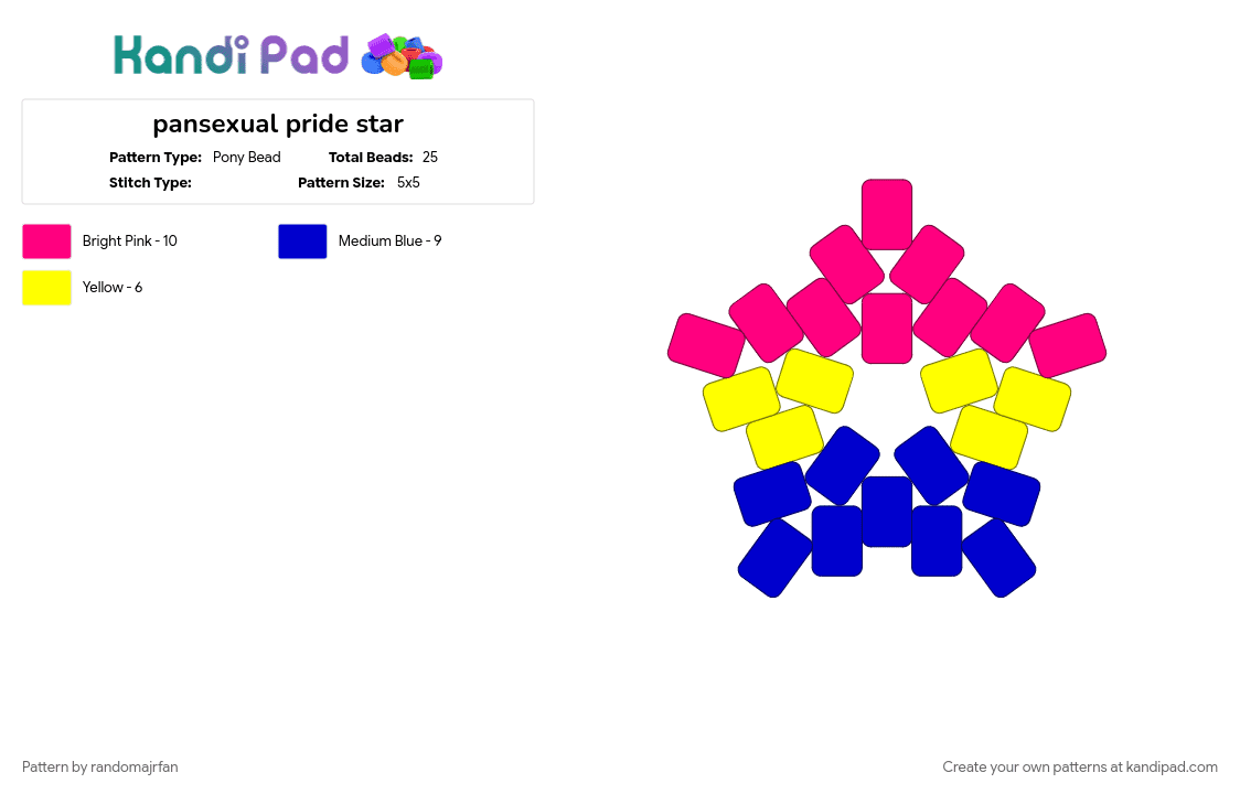 pansexual pride star - Pony Bead Pattern by lun4r_t3a on Kandi Pad - blue, frying pan, pan, pansexual, pink, purple, yellow, you clearly own an airfryer