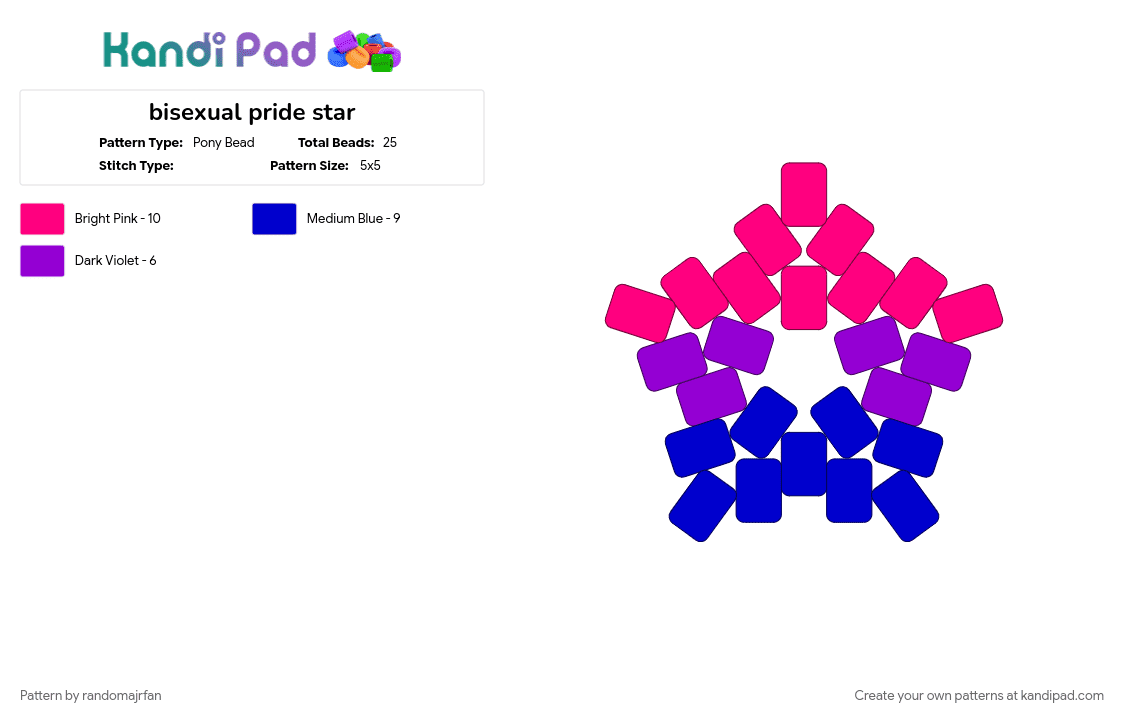 bisexual pride star - Pony Bead Pattern by lun4r_t3a on Kandi Pad - bisexual, blue, lgbtq, pink, pride, pride flag, purple, star