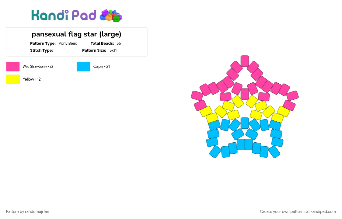 pansexual flag star (large) - Pony Bead Pattern by lun4r_t3a on Kandi Pad - blue, frying pan, gay, lgbtq, light blue, pansexual, pink, yellow, you clearly own an airfryer