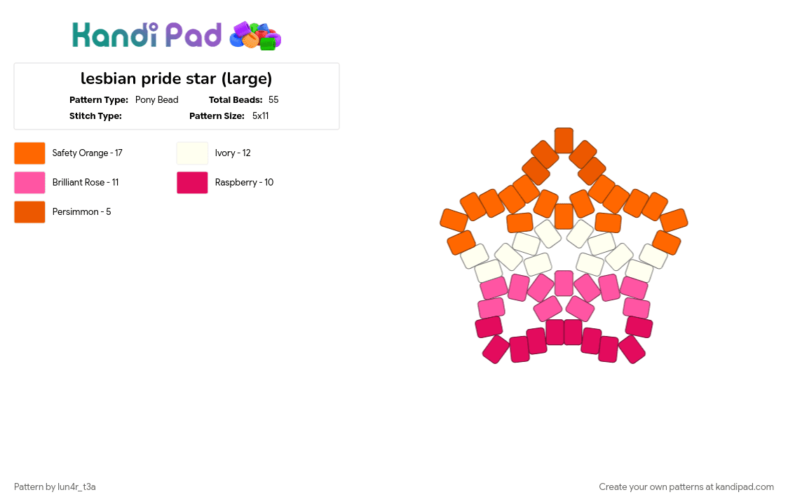 lesbian pride star (large) - Pony Bead Pattern by lun4r_t3a on Kandi Pad - gay, lesbian, lgbtq, orange, pink, pride, scissor, white