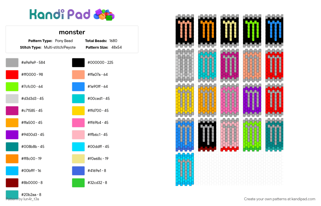 monster - Pony Bead Pattern by lun4r_t3a on Kandi Pad - beige, light blue, orange, pink