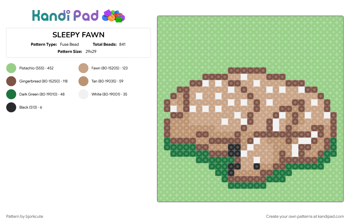 SLEEPY FAWN - Fuse Bead Pattern by bjorkcute on Kandi Pad - animal, cute, deer, fawn, nature, teal