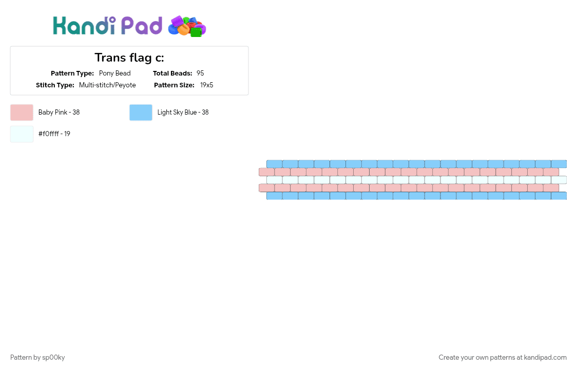 Trans flag c: - Pony Bead Pattern by sp00ky on Kandi Pad - beige, flag, light blue, pride, trans, transgender