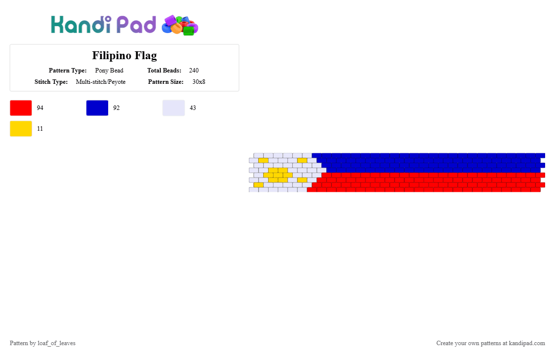 Filipino Flag - Pony Bead Pattern by loaf_of_leaves on Kandi Pad - purple, red