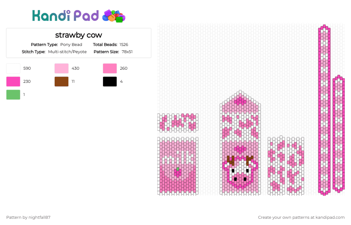 strawby cow - Pony Bead Pattern by nightfall87 on Kandi Pad - pink