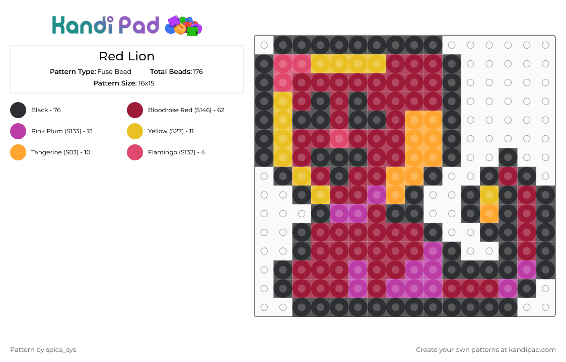 Red Lion - Fuse Bead Pattern by spica_sys on Kandi Pad - red