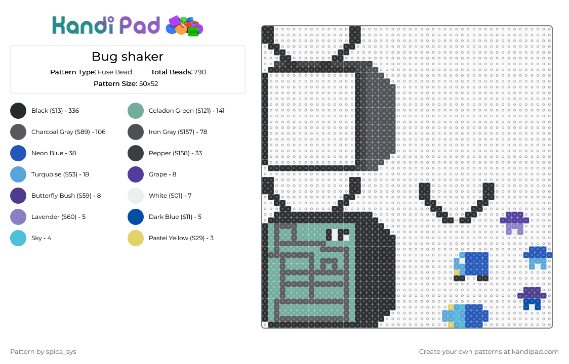 Bug shaker - Fuse Bead Pattern by spica_sys on Kandi Pad - black, gray, purple, teal