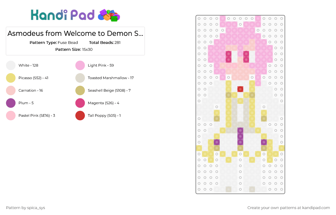 Asmodeus from Welcome to Demon School Iruma-Kun - Fuse Bead Pattern by spica_sys on Kandi Pad - anime, beige, pink, welcome to demon school iruma, white, yellow