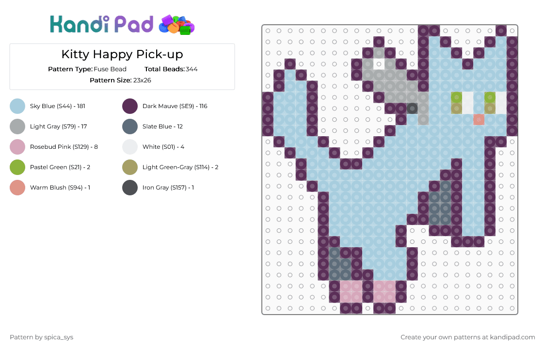 Kitty Happy Pick-up - Fuse Bead Pattern by spica_sys on Kandi Pad - light blue, pink