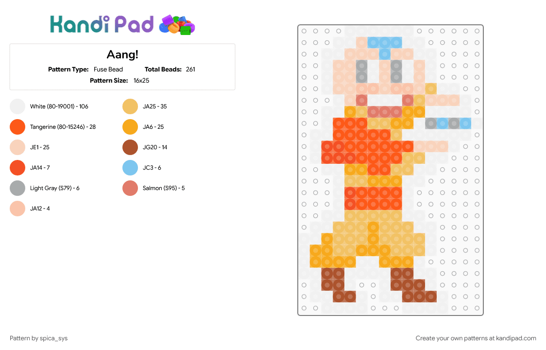 Aang! - Fuse Bead Pattern by spica_sys on Kandi Pad - anime, atla, avatar, avatar the last airbender, beige, character, keychain, orange