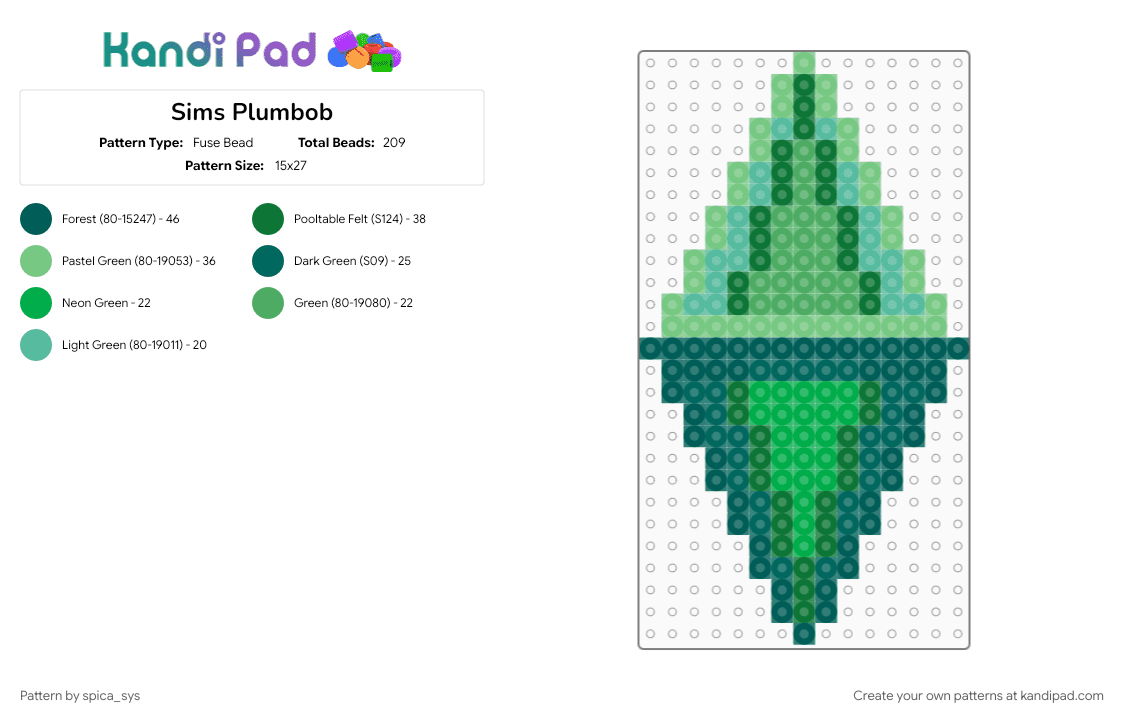 Sims Plumbob - Fuse Bead Pattern by spica_sys on Kandi Pad - green, sims, teal, video game