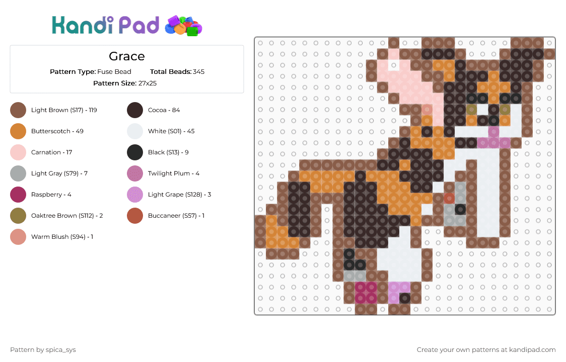 Grace - Fuse Bead Pattern by spica_sys on Kandi Pad - brown, orange, tan