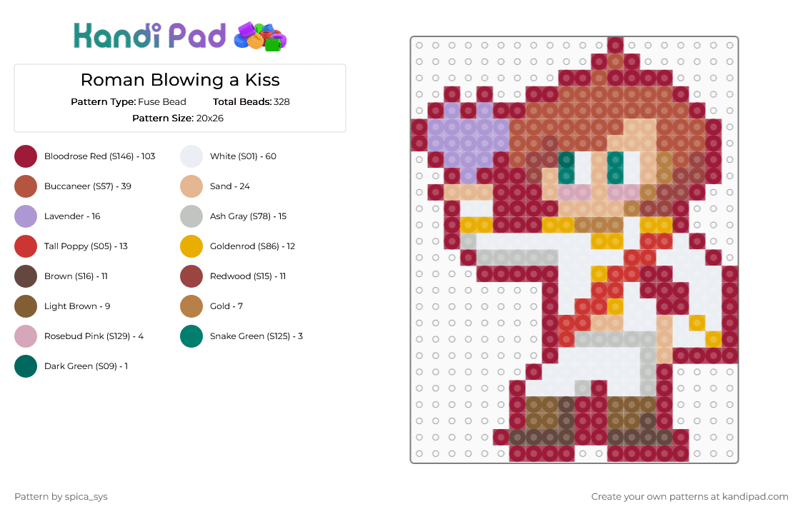 Roman Blowing a Kiss - Fuse Bead Pattern by spica_sys on Kandi Pad - beige, character, fanart, red, sanders sides