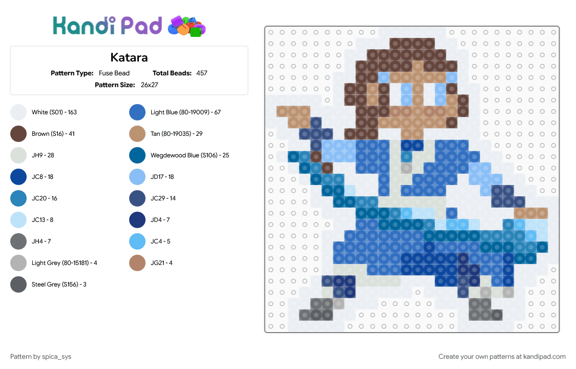 Katara - Fuse Bead Pattern by spica_sys on Kandi Pad - anime, atla, avatar the last airbender, blue, brown, character, keychain, light blue, white