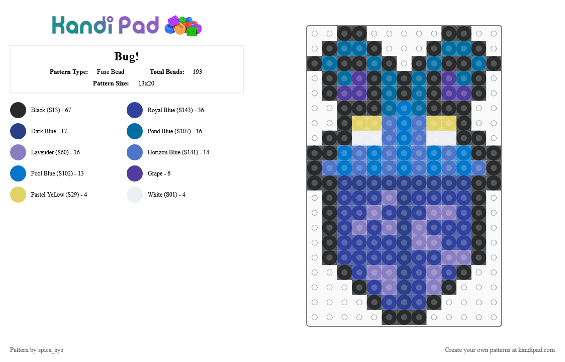 Bug! - Fuse Bead Pattern by spica_sys on Kandi Pad - blue, bug, purple