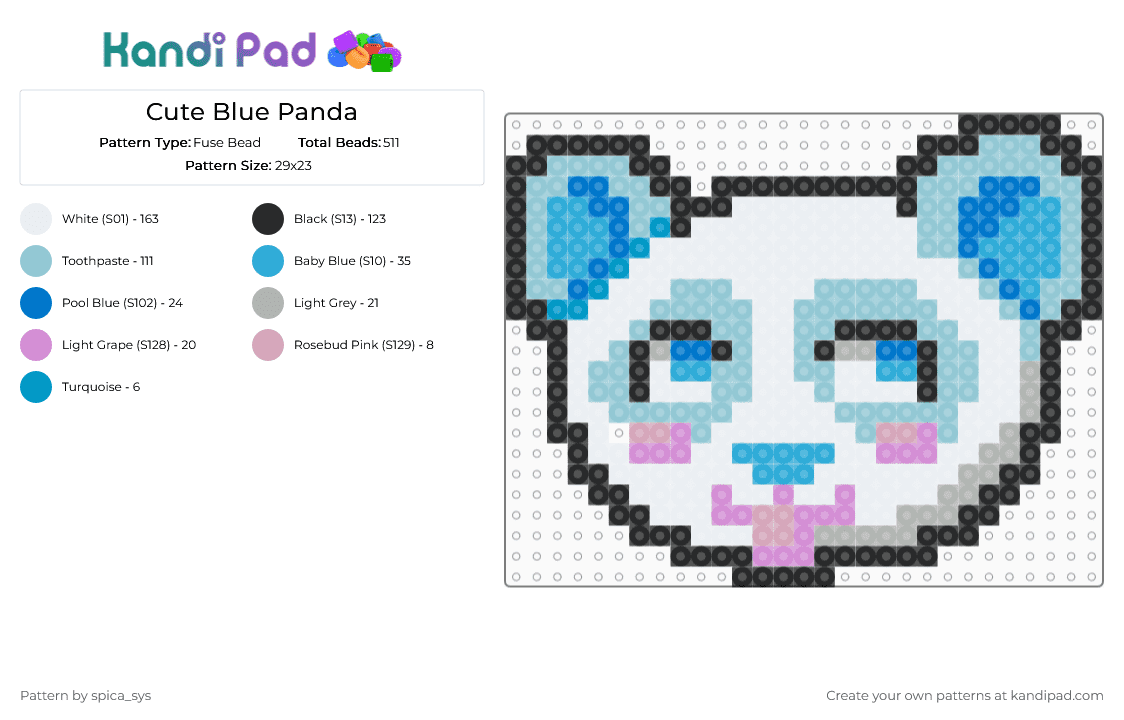 Cute Blue Panda - Fuse Bead Pattern by spica_sys on Kandi Pad - animal, animals, cute, kawaii, light blue, panda