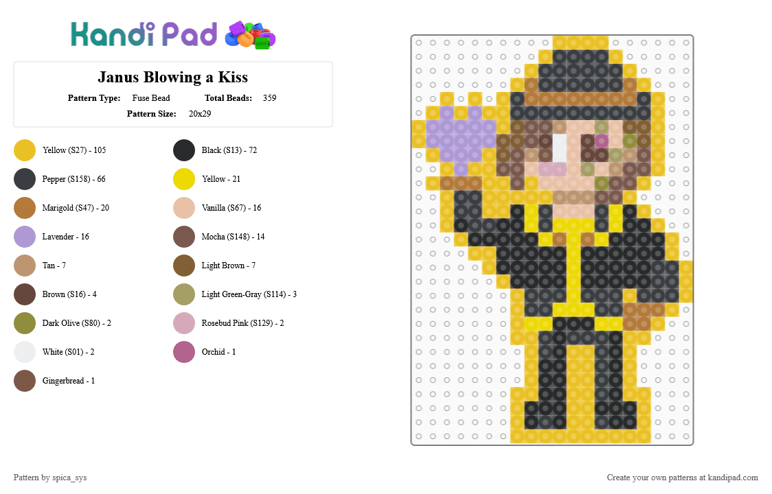 Janus Blowing a Kiss - Fuse Bead Pattern by spica_sys on Kandi Pad - character, fanart, sanders sides, tan, yellow