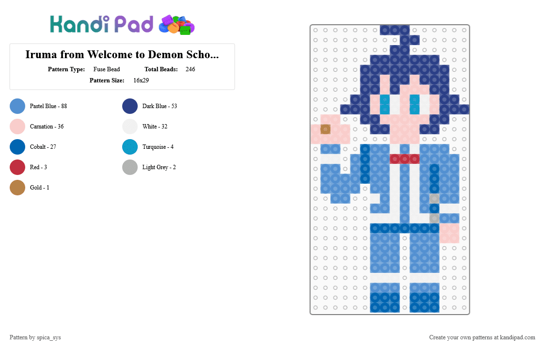 Iruma from Welcome to Demon School Iruma-Kun - Fuse Bead Pattern by spica_sys on Kandi Pad - anime, blue, light blue, welcome to demon school iruma