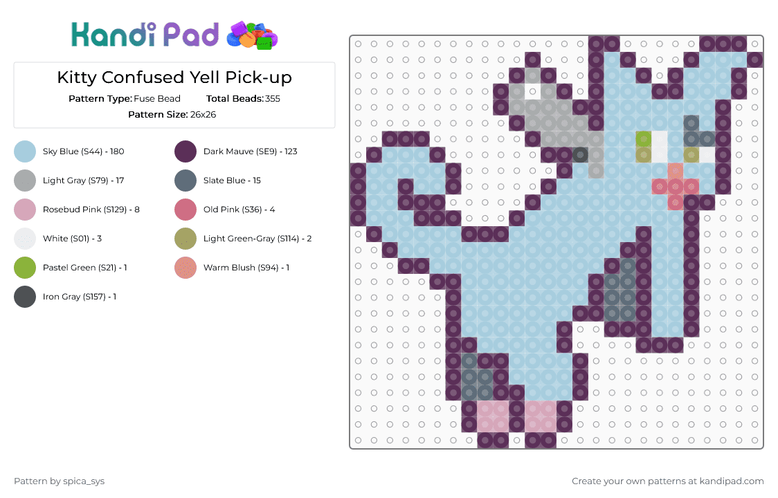 Kitty Confused Yell Pick-up - Fuse Bead Pattern by spica_sys on Kandi Pad - light blue, pink