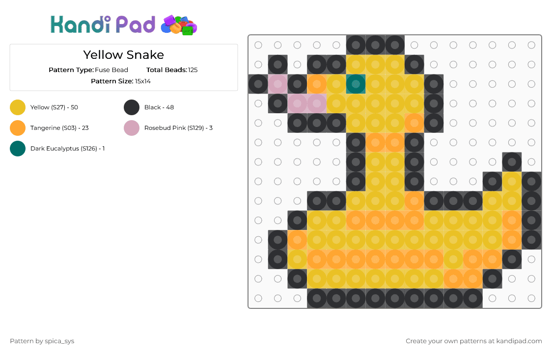 Yellow Snake - Fuse Bead Pattern by spica_sys on Kandi Pad - orange, yellow