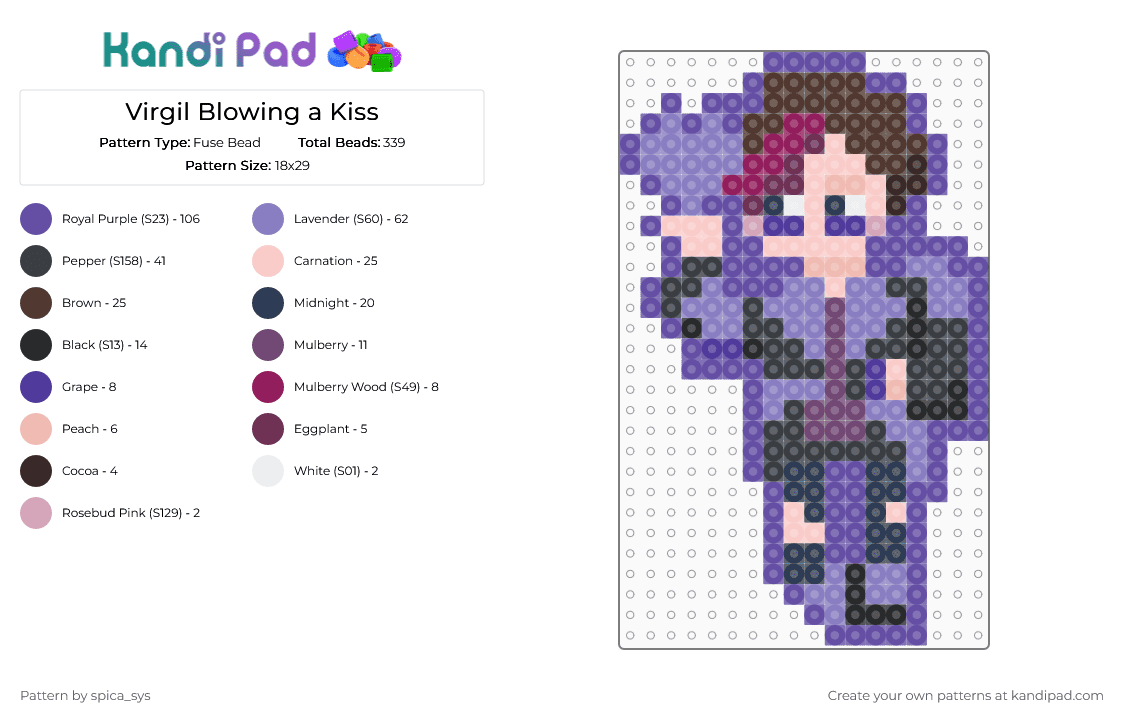 Virgil Blowing a Kiss - Fuse Bead Pattern by spica_sys on Kandi Pad - character, fanart, pink, purple, sanders sides