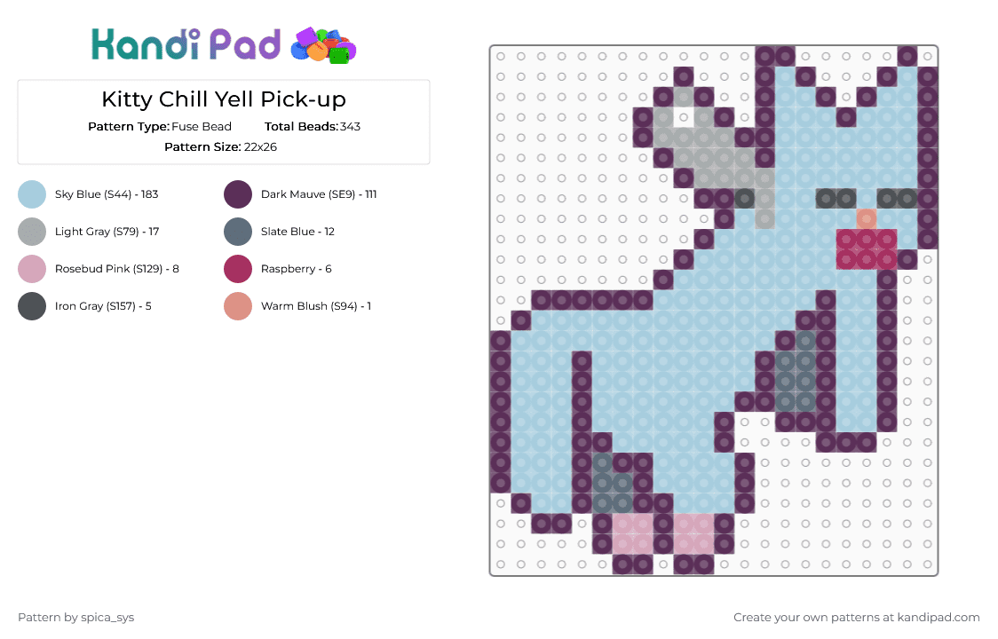 Kitty Chill Yell Pick-up - Fuse Bead Pattern by spica_sys on Kandi Pad - light blue, pink