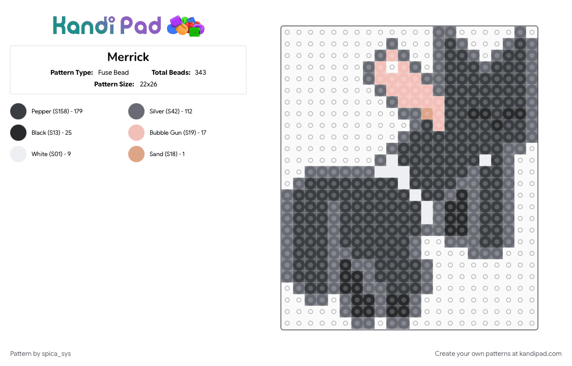 Merrick - Fuse Bead Pattern by spica_sys on Kandi Pad - black, gray