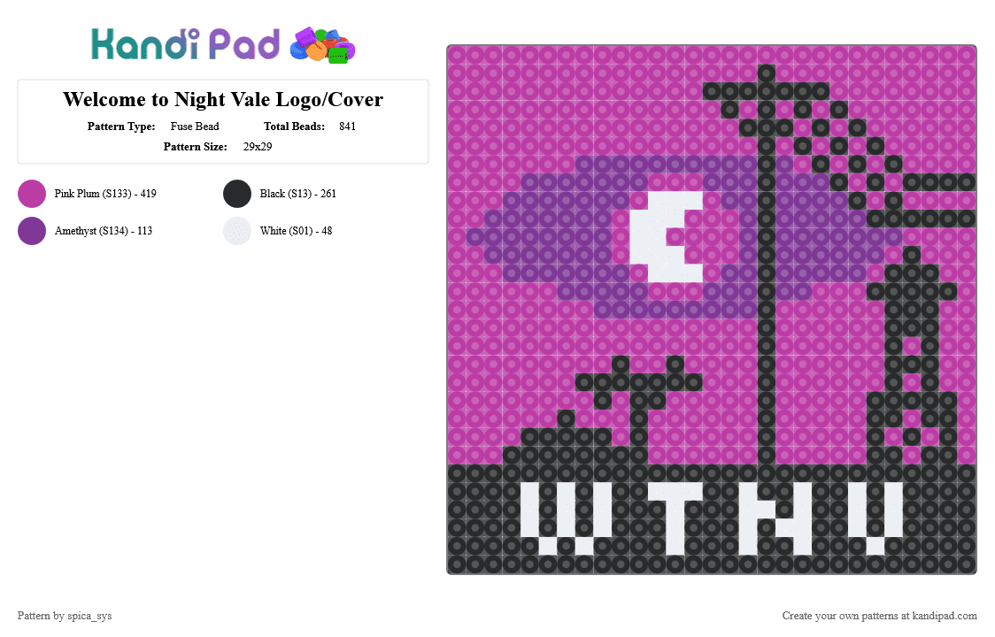 Welcome to Night Vale Logo/Cover - Fuse Bead Pattern by spica_sys on Kandi Pad - fanart, night vale, nightvale, pink, podcasts, radio, welcome to night vale, wtnv