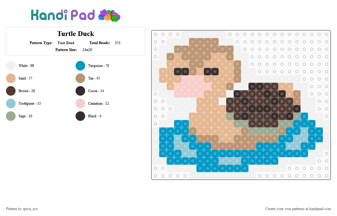 Turtle Duck - Fuse Bead Pattern by spica_sys on Kandi Pad - animals, atla, avatar, beige, cute, fanart, light blue