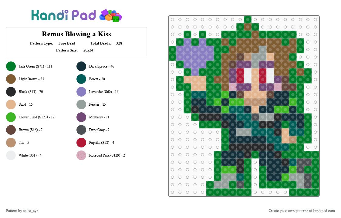 Remus Blowing a Kiss - Fuse Bead Pattern by spica_sys on Kandi Pad - character, fanart, gray, green, sanders sides