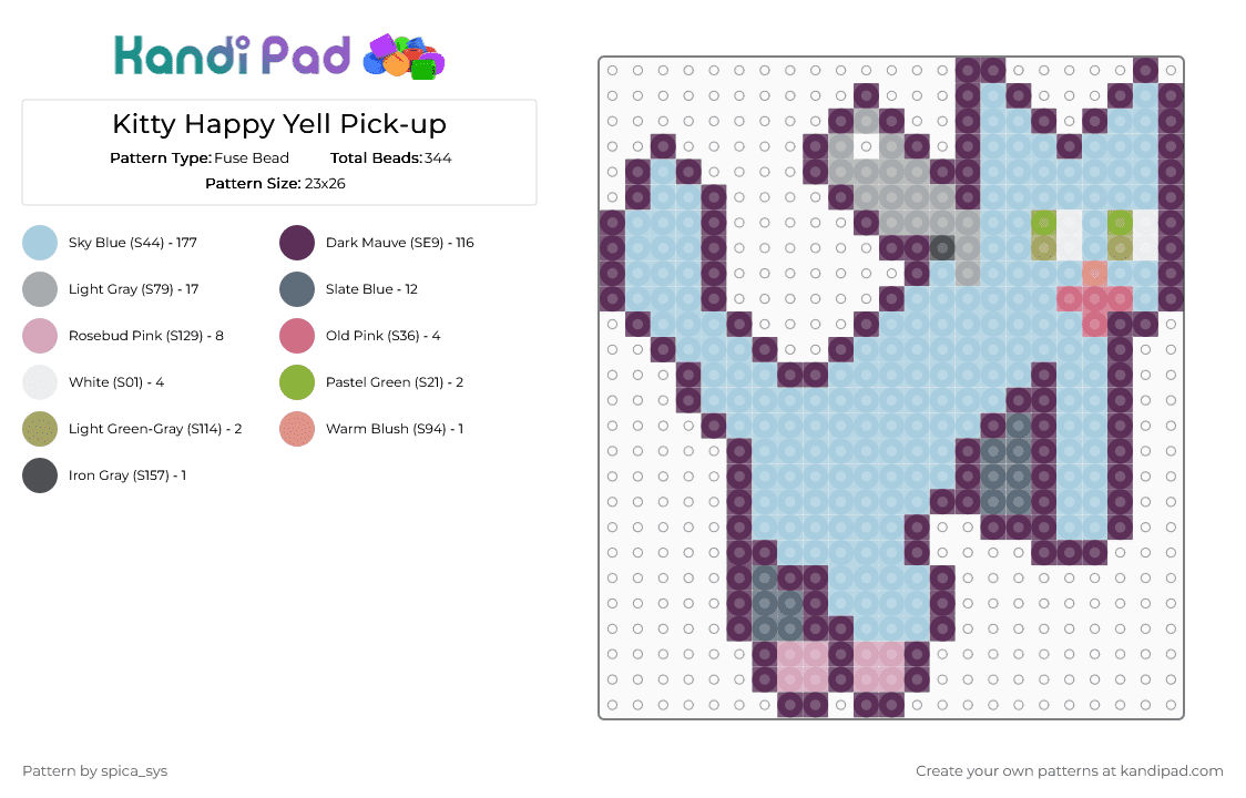 Kitty Happy Yell Pick-up - Fuse Bead Pattern by spica_sys on Kandi Pad - light blue, pink