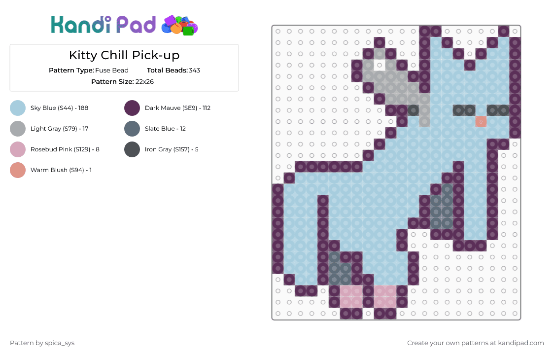 Kitty Chill Pick-up - Fuse Bead Pattern by spica_sys on Kandi Pad - light blue, pink
