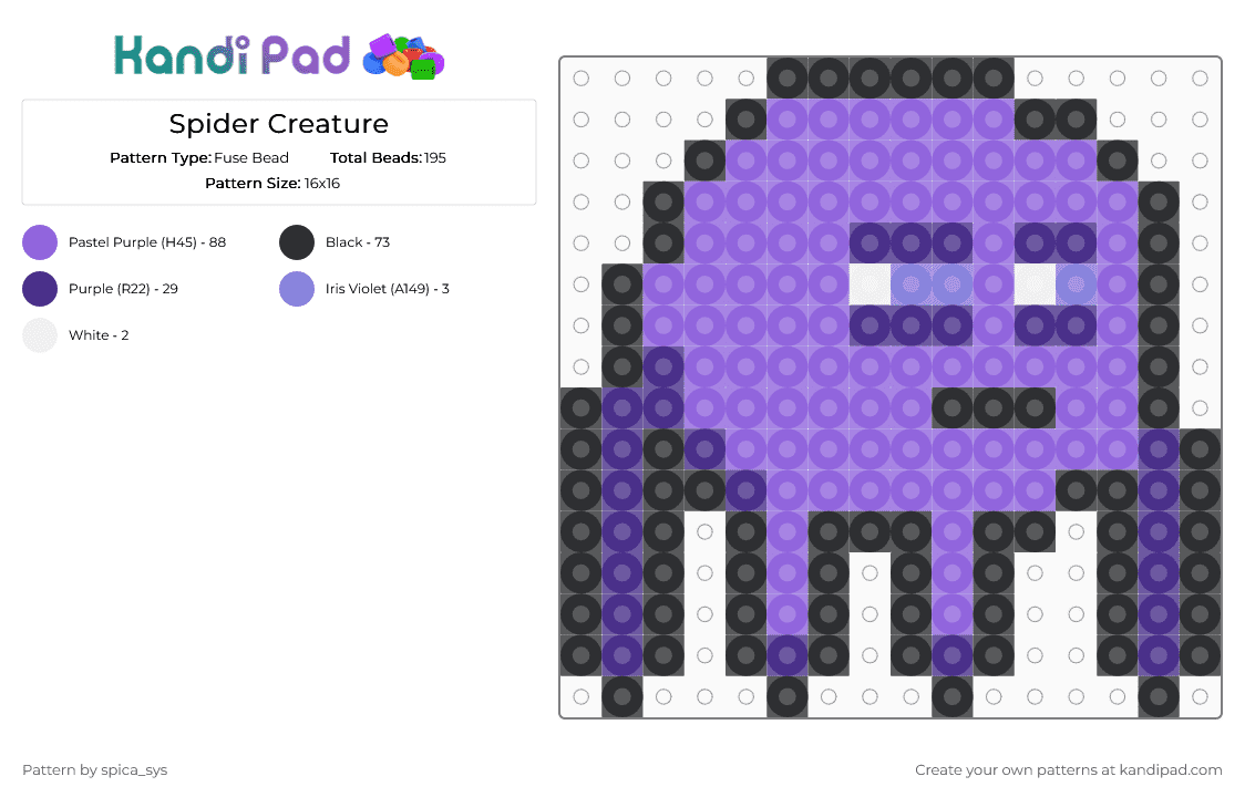 Spider Creature - Fuse Bead Pattern by spica_sys on Kandi Pad - purple