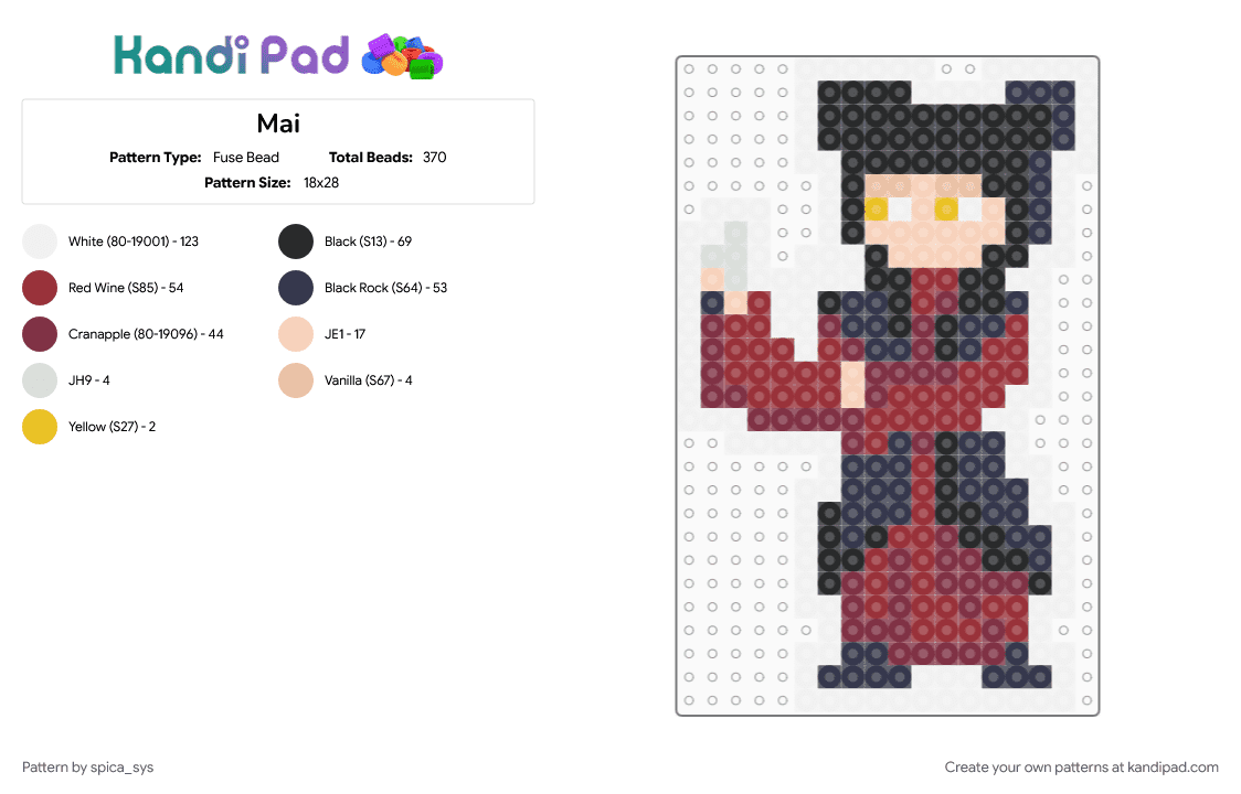 Mai - Fuse Bead Pattern by spica_sys on Kandi Pad - anime, atla, avatar the last airbender, brown, character, keychain, purple, red, white