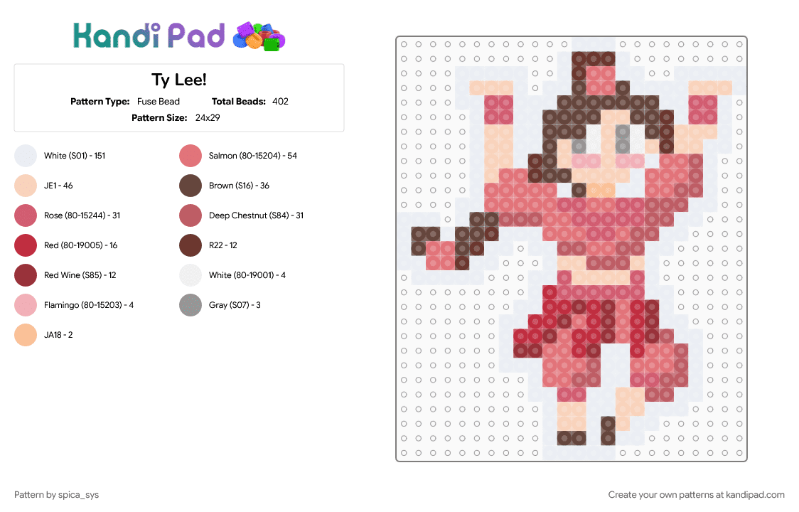 Ty Lee! - Fuse Bead Pattern by spica_sys on Kandi Pad - 