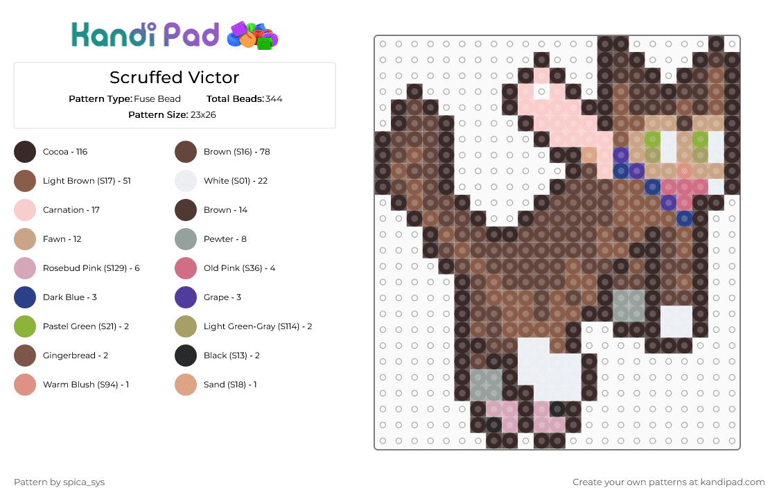 Scruffed Victor - Fuse Bead Pattern by spica_sys on Kandi Pad - beige, brown, cats, cute, tan
