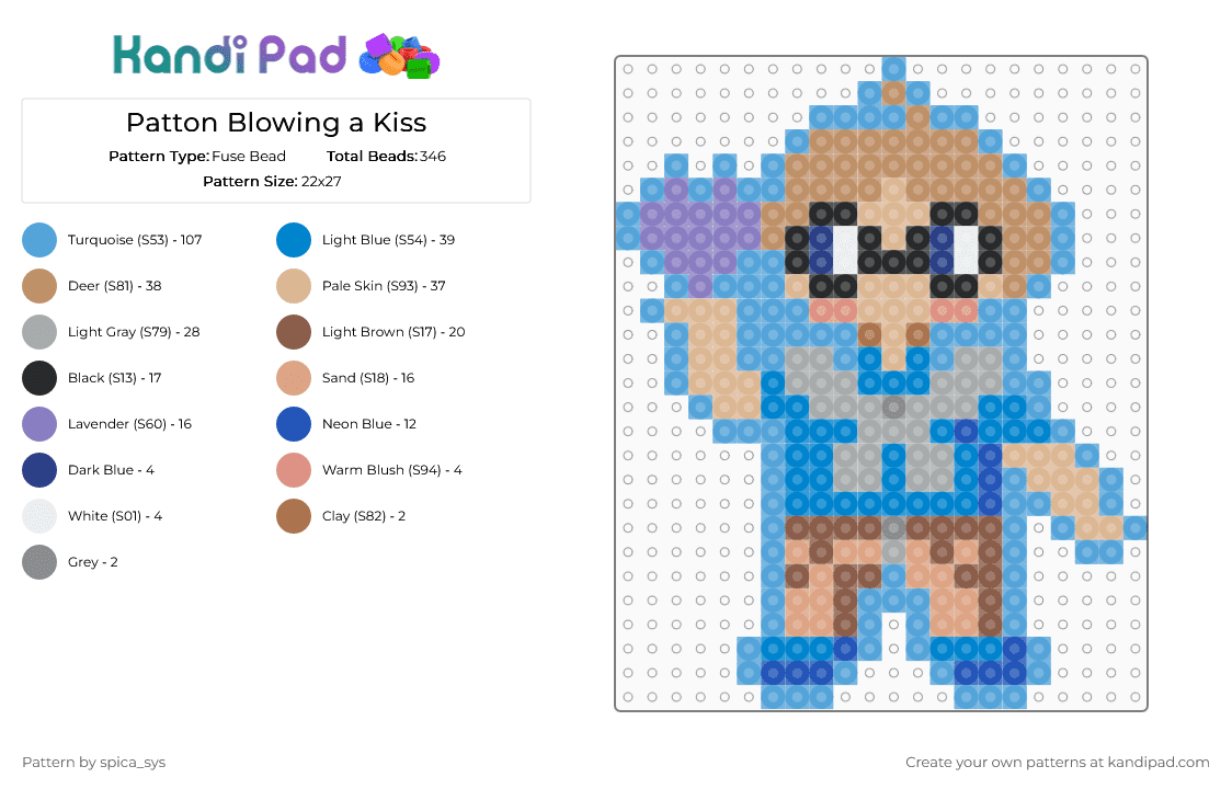 Patton Blowing a Kiss - Fuse Bead Pattern by spica_sys on Kandi Pad - beige, blue, character, fanart, light blue, sanders sides, tan