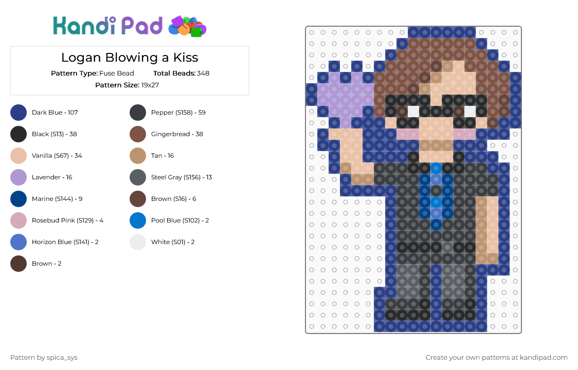 Logan Blowing a Kiss - Fuse Bead Pattern by spica_sys on Kandi Pad - beige, blue, character, fanart, sanders sides, tan