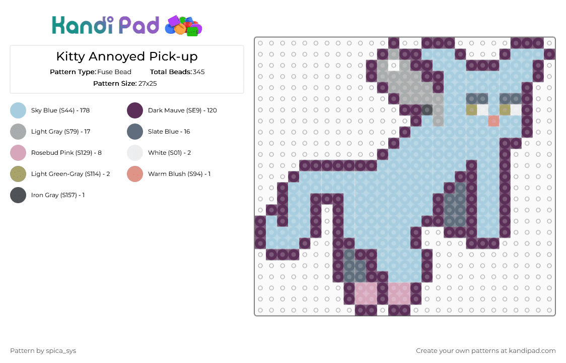 Kitty Annoyed Pick-up - Fuse Bead Pattern by spica_sys on Kandi Pad - light blue, pink