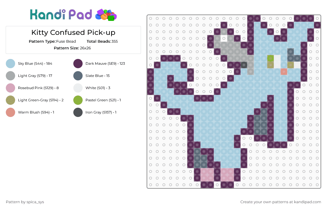 Kitty Confused Pick-up - Fuse Bead Pattern by spica_sys on Kandi Pad - light blue, pink