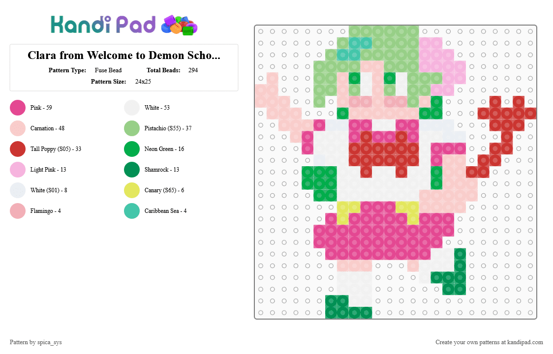 Clara from Welcome to Demon School Iruma-Kun - Fuse Bead Pattern by spica_sys on Kandi Pad - anime, beige, pink, teal, welcome to demon school iruma