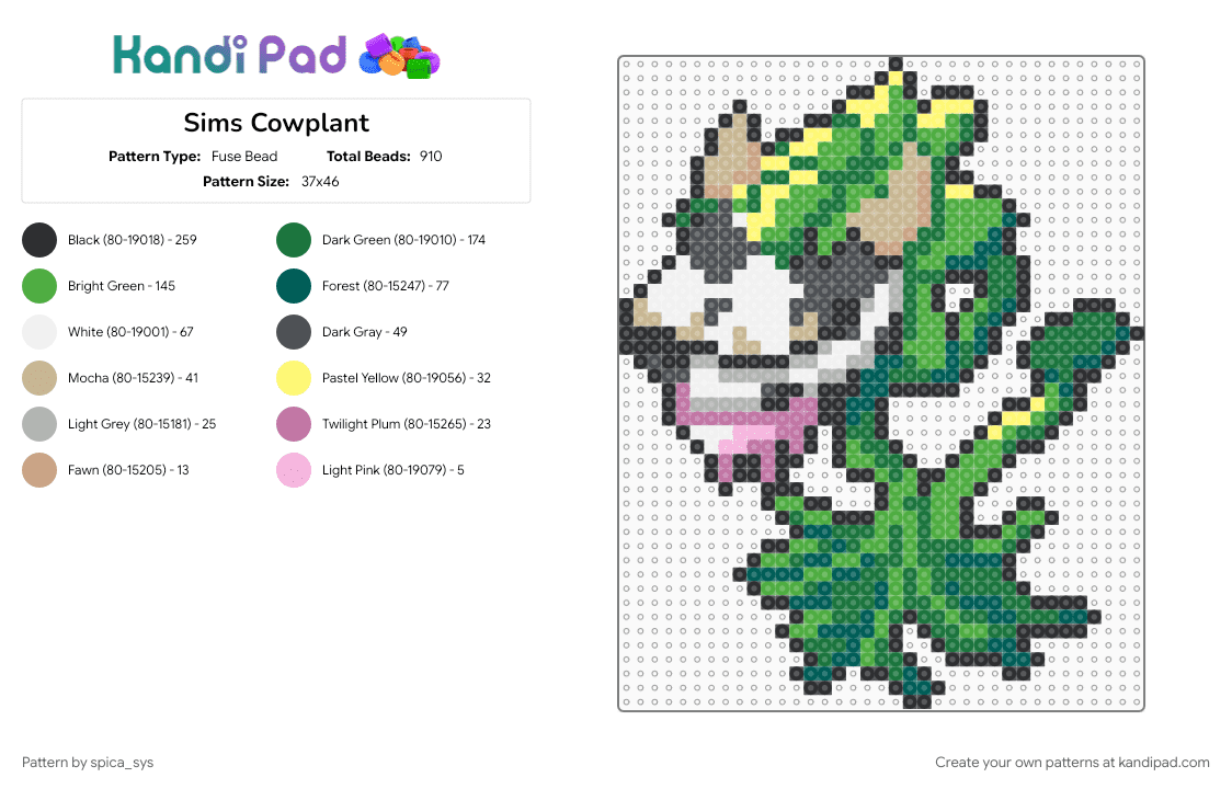Sims Cowplant - Fuse Bead Pattern by spica_sys on Kandi Pad - animal, creature, gray, green, sims, video game