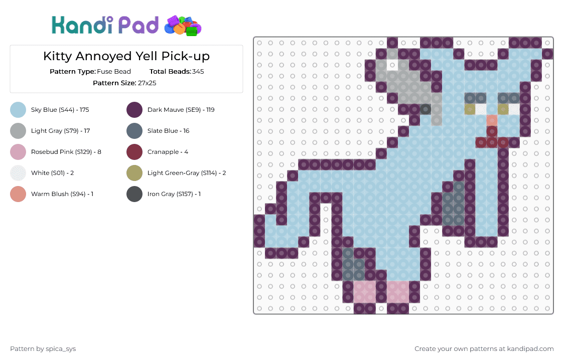 Kitty Annoyed Yell Pick-up - Fuse Bead Pattern by spica_sys on Kandi Pad - light blue, pink