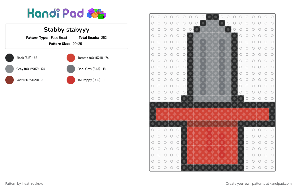 Stabby stabyyy - Fuse Bead Pattern by i_eat_rocksxd on Kandi Pad - cotdswords, gray, red, stabby stab, sword, weapon