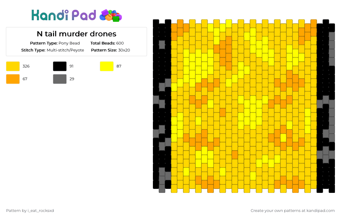 N tail murder drones - Pony Bead Pattern by i_eat_rocksxd on Kandi Pad - cotdcosplay, murder drone, murder drone tail, murderdrones, n, tail, yellow