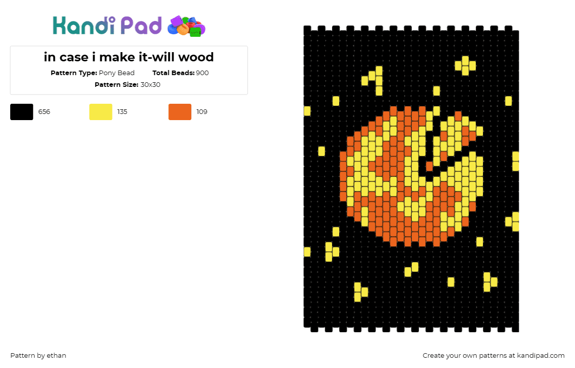 in case i make it-will wood - Pony Bead Pattern by ethan on Kandi Pad - will wood,moon,cheese,music,space,panel,yellow,orange,black