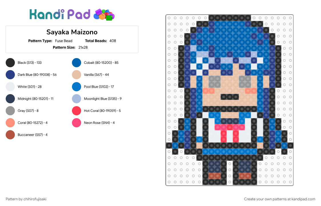 Sayaka Maizono - Fuse Bead Pattern by chihirofujisaki on Kandi Pad - beige, blue, danganronpa, perler beads, video game