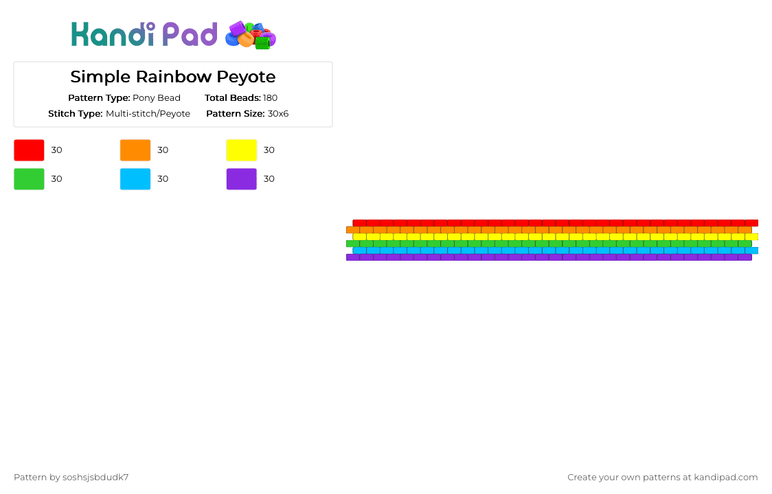Simple Rainbow Peyote - Pony Bead Pattern by soshsjsbdudk7 on Kandi Pad - colorful, green, orange, purple